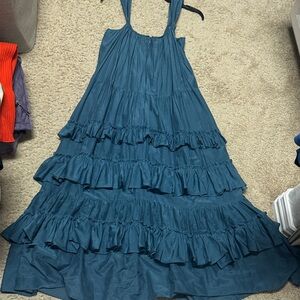 cinq a sept Teal Tiered Ruffle Maxi Dress
